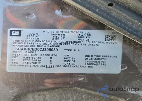 2012 Buick Enclave z USA, uszkodzony, nr VIN 5GAKRCED0CJ396989